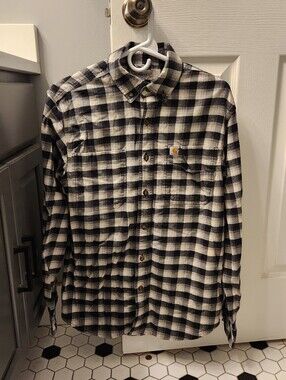 Carhartt Men's Relaxed Fit Black & White Checkered Flannel